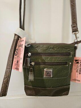 Stone & Co Sydney crossbody bag, bonded leather, zippered pockets, 8x7